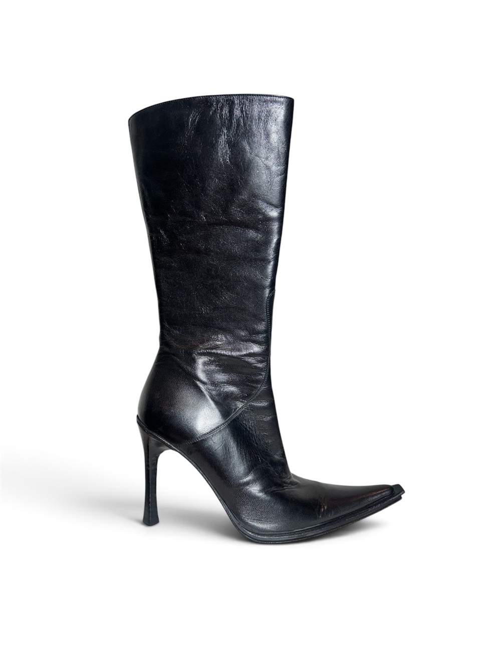 Iconic Y2K Gianni Bravo Sleek Black Leather High-Heel Boot